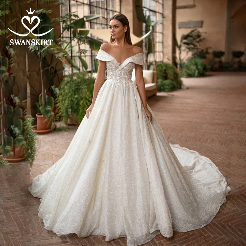 Винтажное свадебное платье с открытыми плечами, шикарная юбка I200, с аппликацией, блестящее ТРАПЕЦИЕВИДНОЕ ПЛАТЬЕ ПРИНЦЕССЫ, свадебное платье со шлейфом, иллюзия, Vestido de Noiva