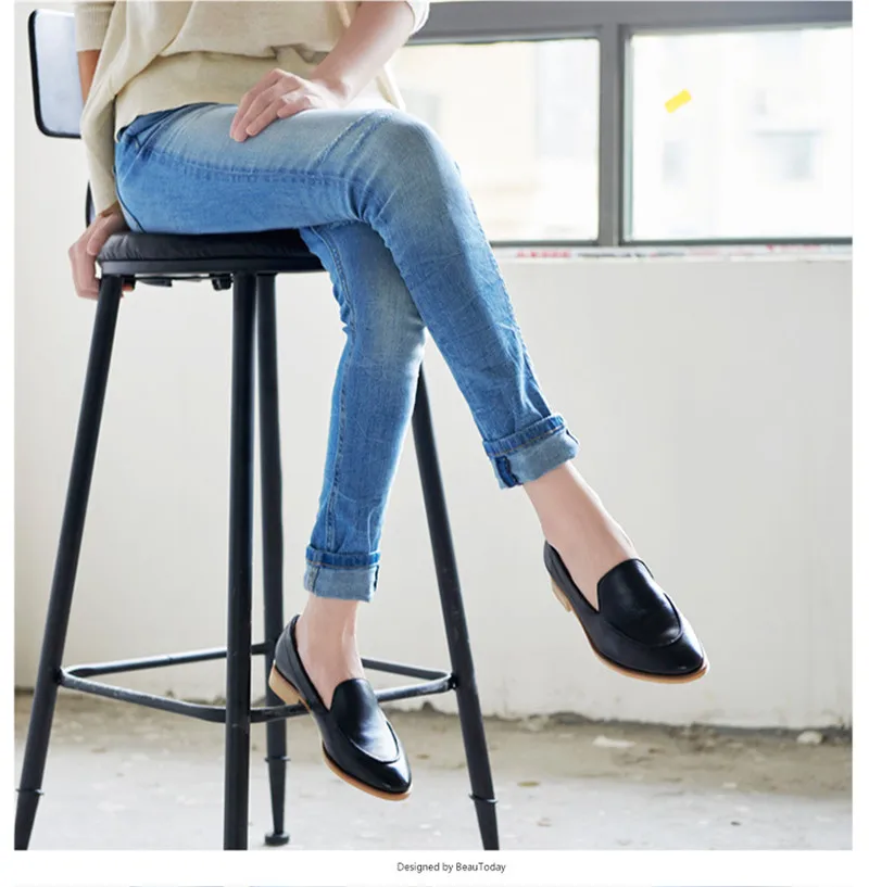 Spring Summer Genuine Leather Women's Loafers New Fashion Pointed Toe Women's Flats Oxfords Singles First Layer Leather Brogues (3)