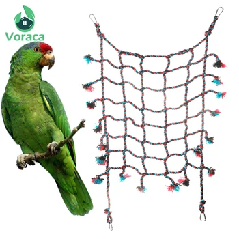 

Parrot Large Colorful Woven Climbing Net Bating Chewing Hamster Squirrel Bird Toy Supplies Playing Swing Ladder Rope Play