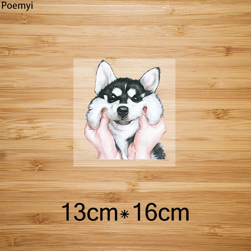 

Poemyi Iron on Pinch Face Dog Patches for Couple T-shirt Clothes Cute Animal Heat Transfer Cartoon Thermo Stripe Sticker Brand Q