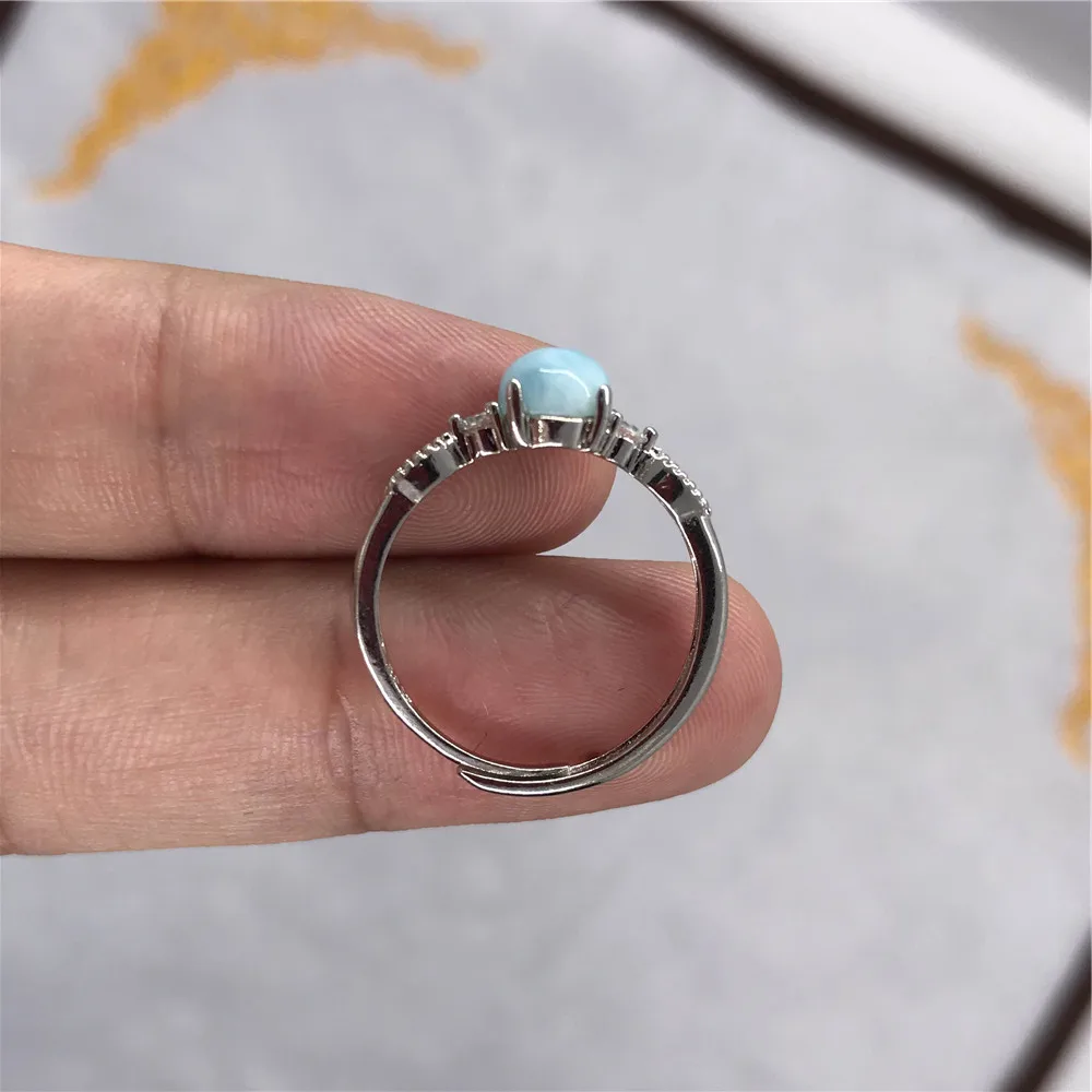 6 мм натуральный Синий Ларимар кольцо для женщин зубец установочный камень 925 Серебряный Драгоценный Камень Мода помолвка Ювелирное Украшение регулируемое кольцо AAAAA