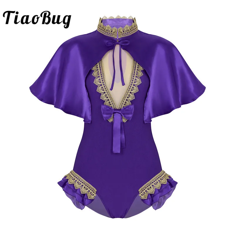 Купальник-трико для взрослых TiaoBug, Фиолетовый Блестящий атласный плащ, комплект для косплея на Хэллоуин, вечерние костюмы для сцены, цирковой костюм, Одежда для танцев