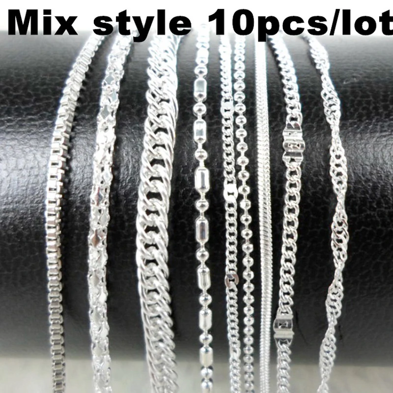 

10pcs/lot Mix Style Silver Color Chain Necklace Metal Link Thin Chains Men Women Necklaces Choker Jewelry Accessories Wholesale