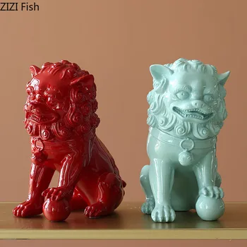 

Chinese Traditional Stone Lion Furnishings Resin Crafts Sculpture Desktop Decoration Mascot Statue Classic Antique Home Decor