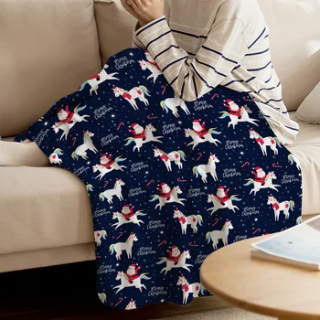 

Christmas Santa Unicorn Blanket Soft Throw Blanket Machine Washable Blankets For Beds