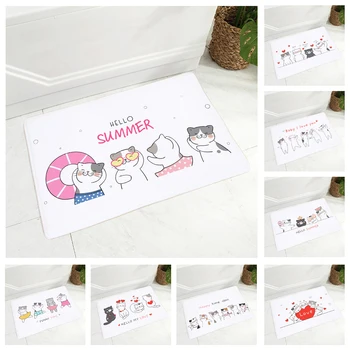 

Nordic Style Cute Cartoon Cat Doormat Non-Slip Printed Soft Flannel Carpet Decor Happy Holiday Floor Door Mat for Hallway 40x60