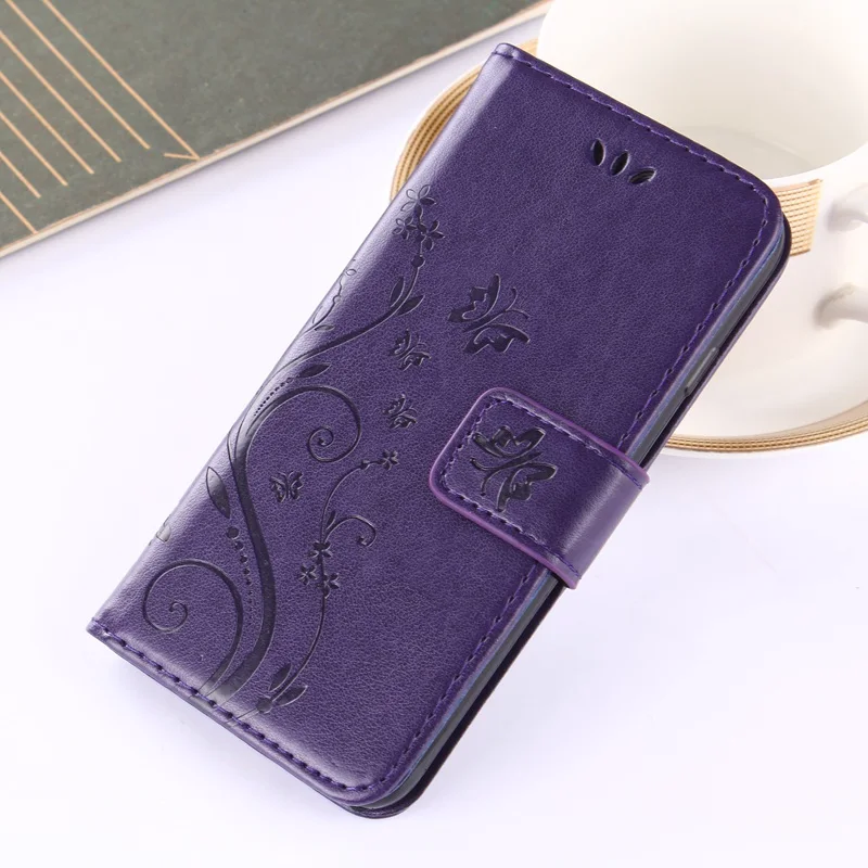 Кожаный чехол-книжка с бабочкой и цветами для iphone 11 Pro XS Max XR XsMAX X 10 5 5S SE 6 6s 7 Plus 8 plus, мягкий чехол-кошелек для телефона - Цвет: Dark Purple