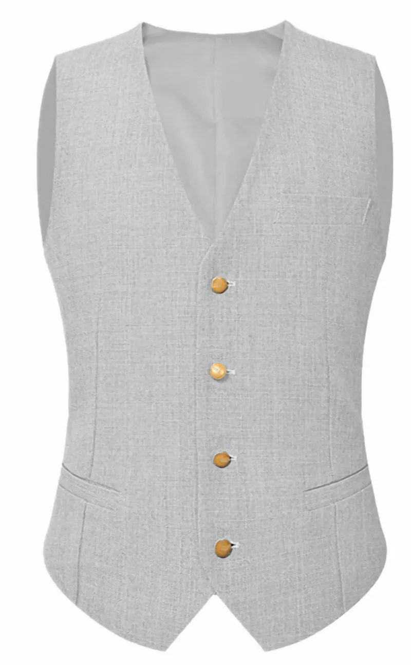 Vintage Mens Linen Light Color Suits Waistcoat Relax Single Breasted Vest Groomsmen Vest Business Tuxedo Waistcoat Vest