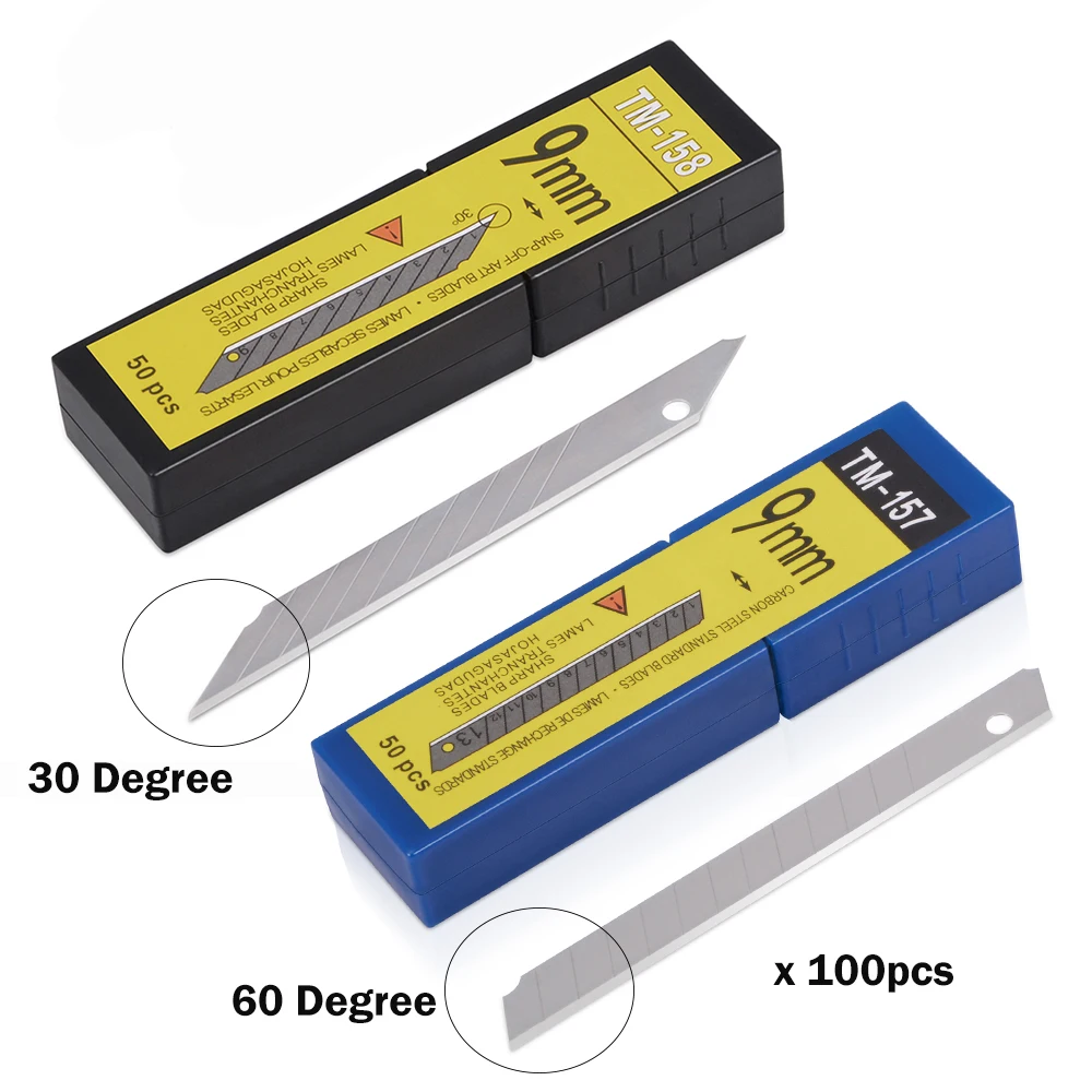 

EHDIS 100pcs Vinyl Car Wrap Film Cutter Knife Spare Carbon Steel Blades 30/60 Degree Window Tint Sticker Cut Snap Off Blade