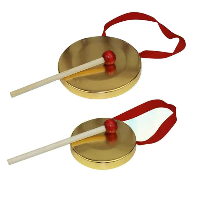 Hand Gong with Wooden Stick Traditional Chinese Folk Musical Instrument Toy for Kids Brass Copper Chapel Opera Percussion chinese gong instrument