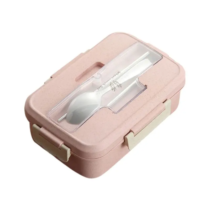 Розовый Wheat Straw Bento Lunch Box with Dinnerware Micr1owave Food Container - Цвет: Розовый