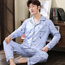 

Men's Homewear Pajama Suit Cotton Young Middle-aged Clothing Home Outdoor Hotel Casual Breathable Bathe Lapel Cardigan Cartoon