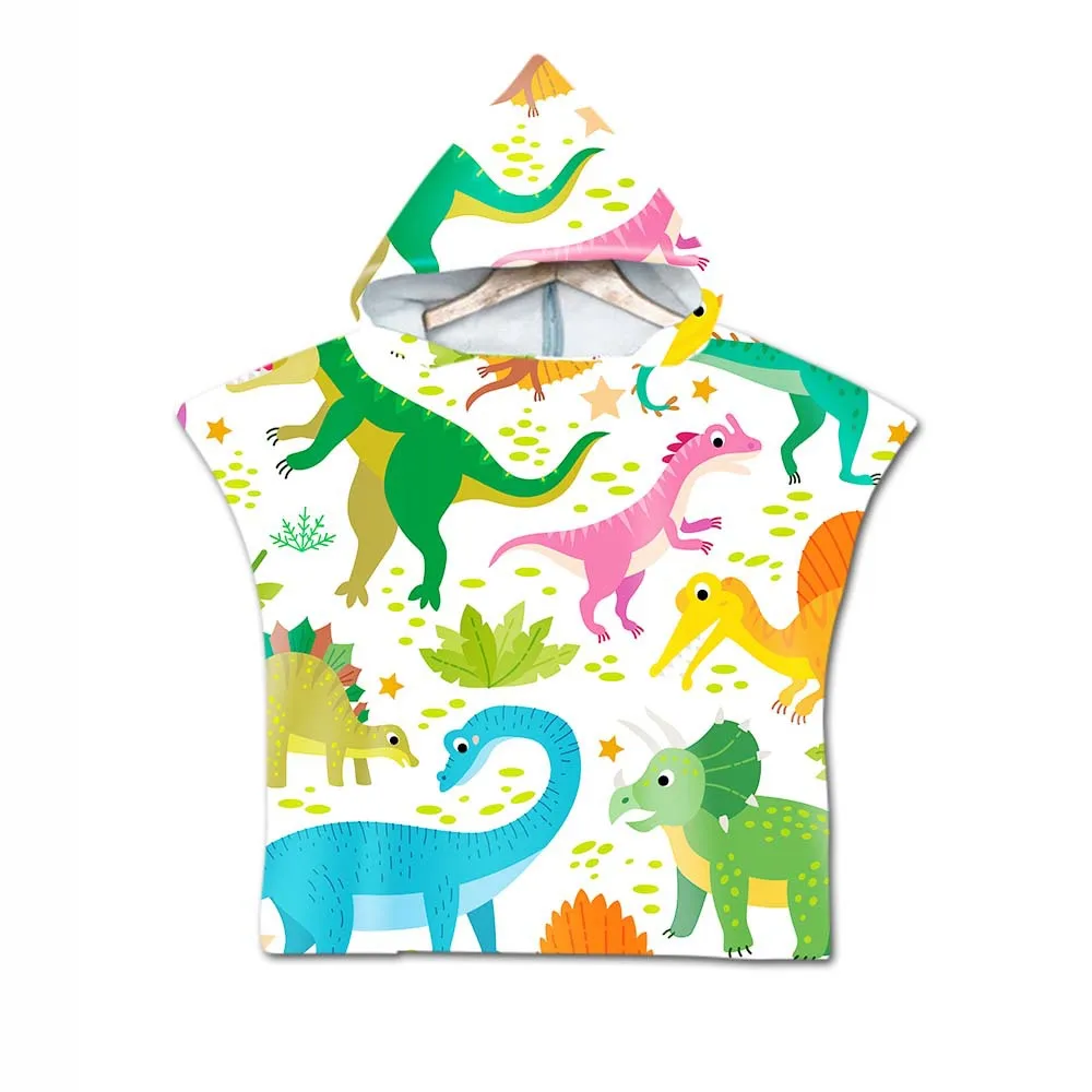

New Printed dinosaur microfiber fabric kids Bath Towels Beach Towel Changing Bathrobe Cloaks Hooded Swimming Pool Towels