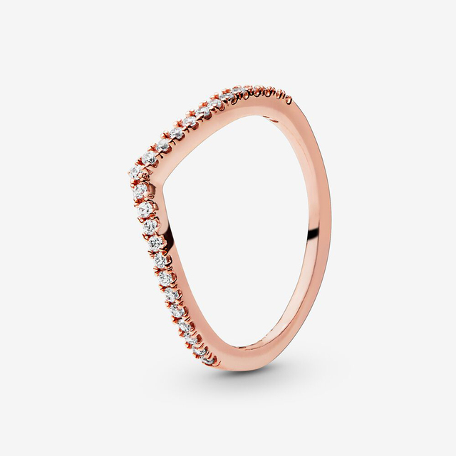Sterling Silver Rings For Women Original Tiara Heart Wishbone Engagement Rose Gold Wedding Stacking Ring Crystals Jewelry