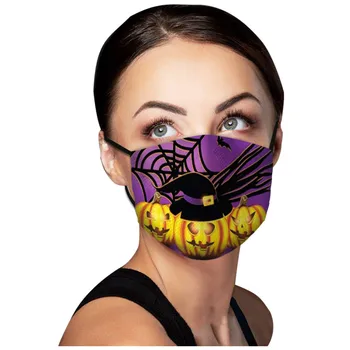 

3PCS Washable Cotton Mask Halloween Cartoon Printed Adult Face Cover Breathable Breathable Fabric Mouth Mask Mascherina Lavabile