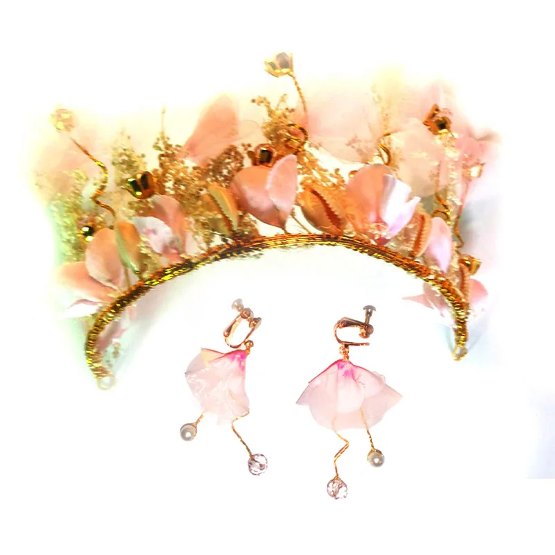  FORSEVEN Chinese Red Flowers Petals Bridal Bride Wedding Hair Jewelry Tiaras Set Hairband Long Fair