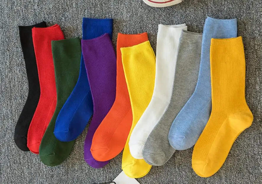12 цветов, яркие хлопковые носки для женщин, зима-осень, забавные носки в стиле Гарри, хлопковые однотонные счастливые носки