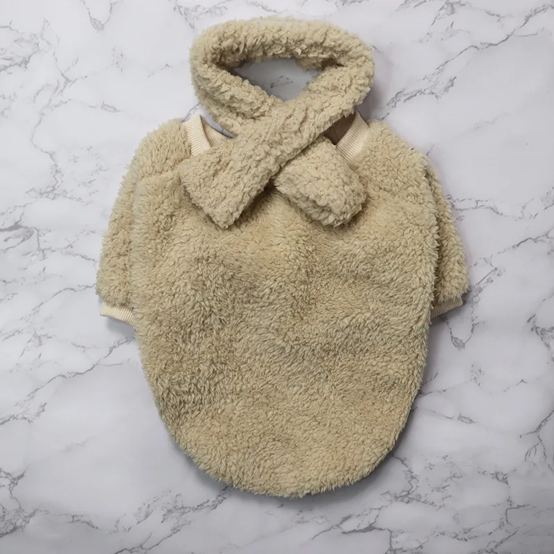 Beige Модная одежда для животных для щенков, свитер с капюшоном, шарф, французский бульдог, шнауцер, куртка, пальто для собак, зимняя теплая Прямая поставка GLC06 - Цвет: Beige