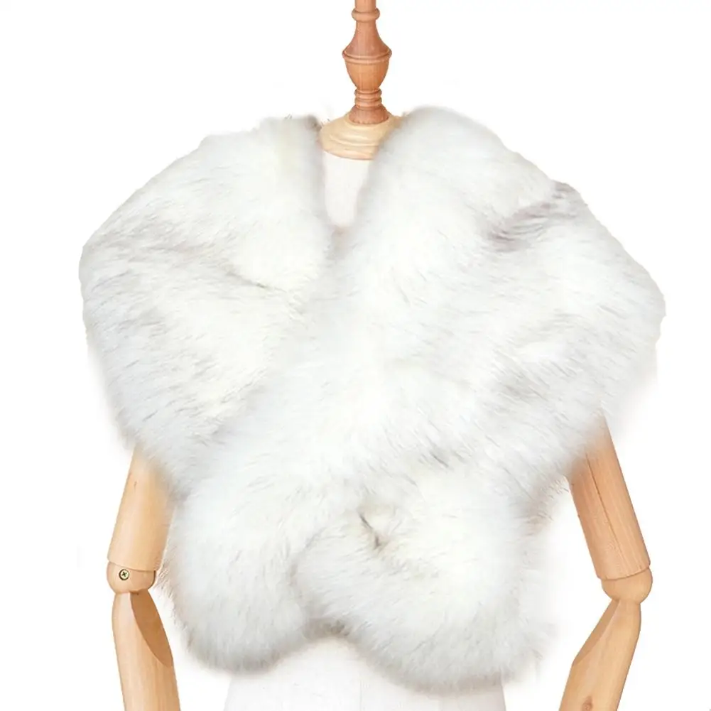 Winter Solid Color Elegant Women Warm Thick Soft Shawl Artificial Fur Scarf Wraps For Wedding Party Show Travel