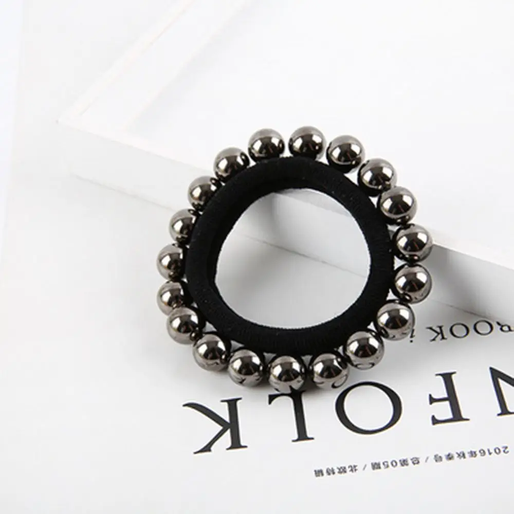 Black Korea handmade nail pearl hair rope hair ring temperament head rope foundation seamless rubber band hair accessories - Цвет: Black