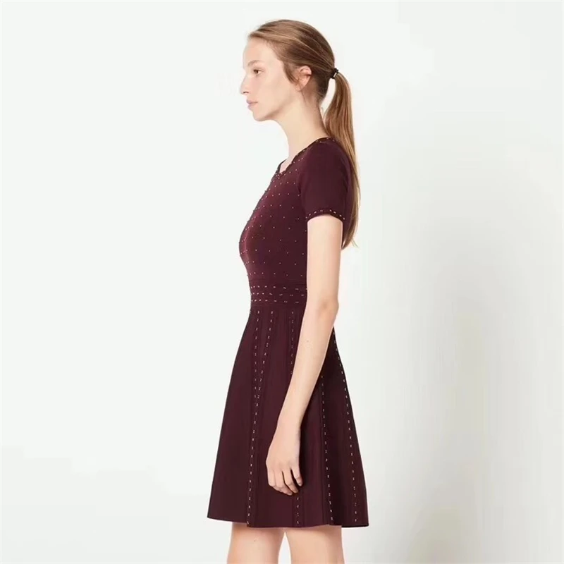 Tunjuefs Slim Fit Бисер трикотажные вечерние платье Для женщин VestidoShort с длинным рукавом элегантное облегающее платье Femme пуловеры летние Повседневное