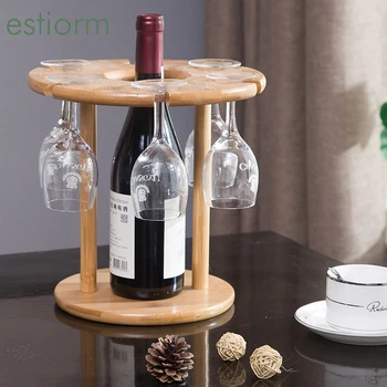 

Wooden Countertop Stemware Wine Glass Rack & Shelf,Storage 1 Bottle 6 Glasses - Tabletop Wine Glass Holder for home Cabinet Bar