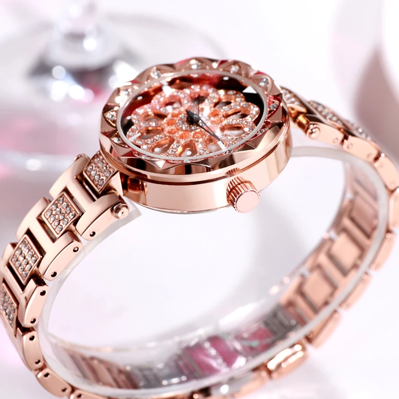 KINGNUOS New high-end fashion stainless steel steel band watch rotatable dial waterproof women's bracelet watch
