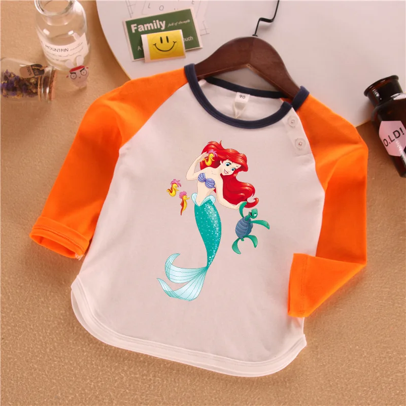 Детская осенняя нижняя рубашка для девушки с рисунком русалки, осенняя футболка с длинным рукавом, топы для маленьких девочек, Детский костюм - Цвет: S30302-2