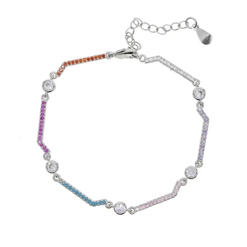 

15+4cm extend chain micro pave colorful rainbow cz geometric twist bar cz link chain bracelet for girl women