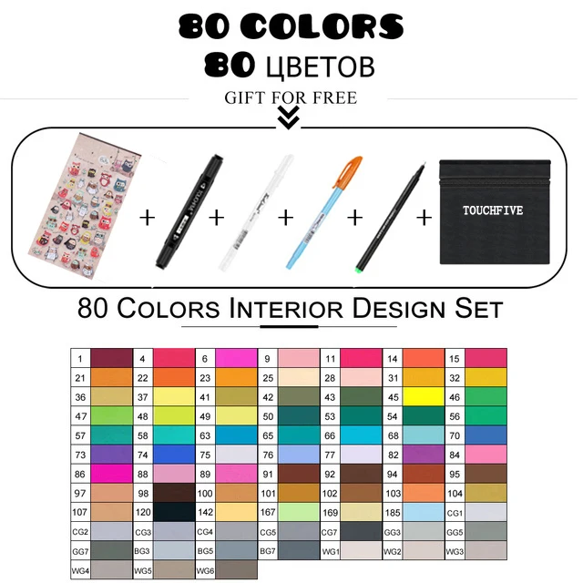 80 color interior TouchFIVE маркерная ручка 168 цветов художественные маркеры с двойным наконечником эскизный маркер на спиртовой основе чернила тонизирующие товары для рукоделия стационарная калиграфия - Цвет: 80 color interior