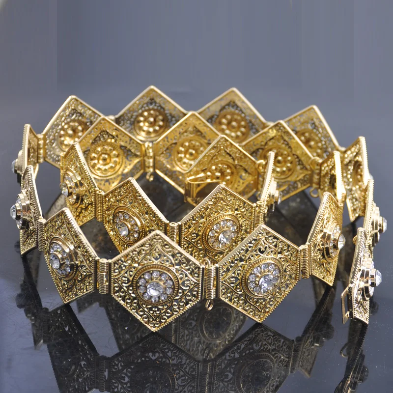 New Fashion Women Gold Belts Big Crystals Waist Chain for Abaya Moroccan Trendy Kaftan Belts