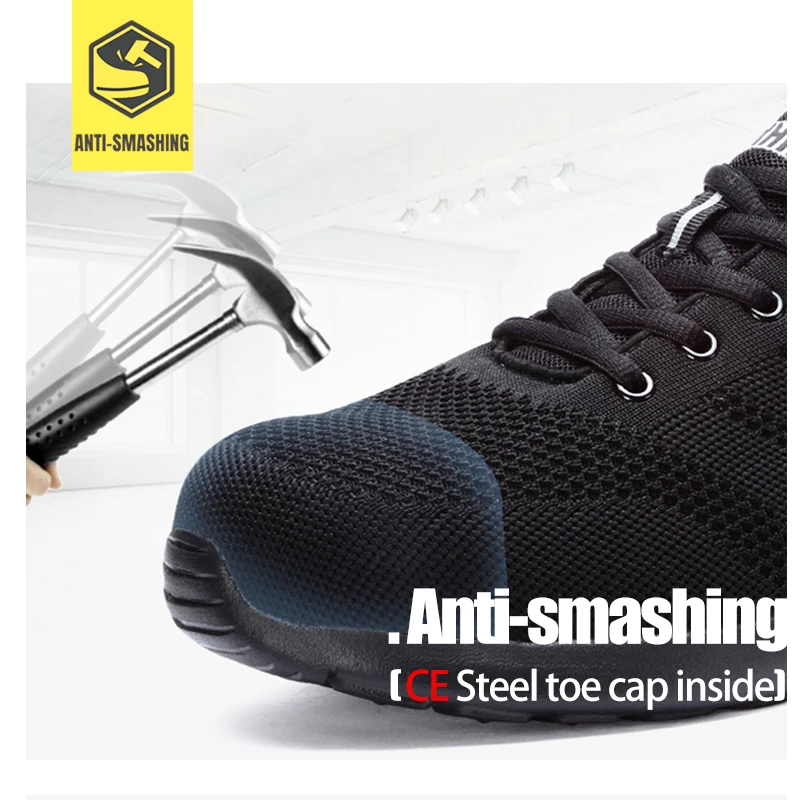 Для Мужчин's защитная Рабочая обувь стальным носком обувь дышащая легкая обувь; Рабочая обувь нетканый материал с прошивкой строительство