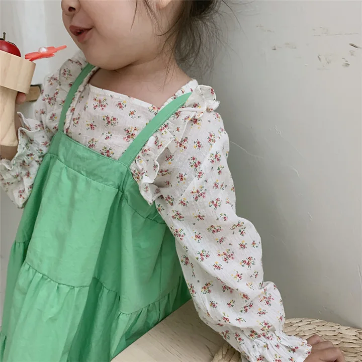 Autumn Kids Girls Blouse Ruffles T-shirt Korean Princess Kids Floral Clothings