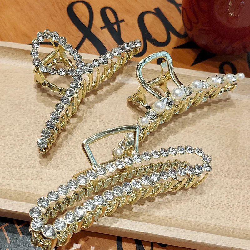 Pearl Hairpin Rhinestone European And American Grab Clip Simple Fashion Hair Accessories