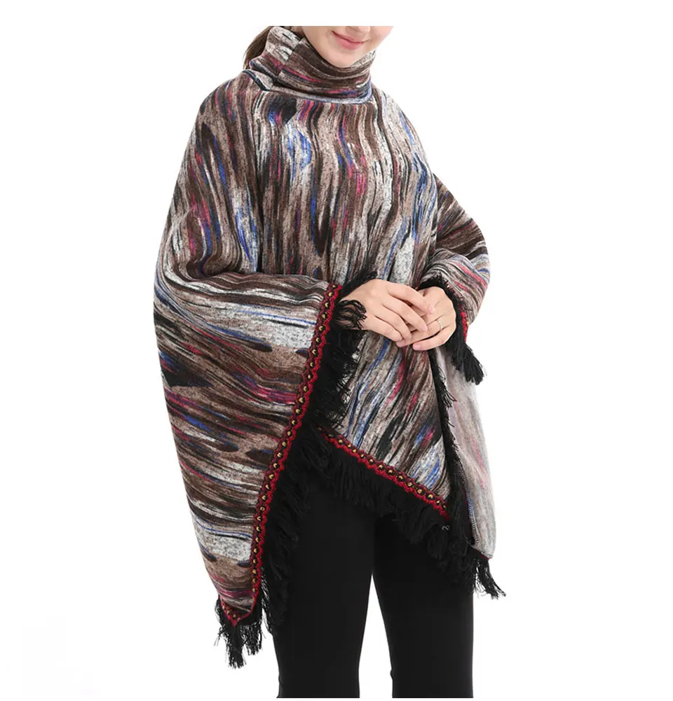 Long tassel high collar shawl coat loose coat thick sweater autumn new