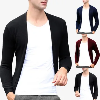 

2019 Men Fashion Sweater Coat Slim Fit Solid Color Cardigan Jumpers Autumn Men Knitted Outwear Korean Style Casual Men Clothes