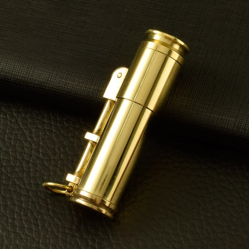 

Brass Handmade Gasoline Lighter Upscale Heavy Trench Free Fire Starter kerosene Windproof Keyring Lighter Men's Gifts Collect