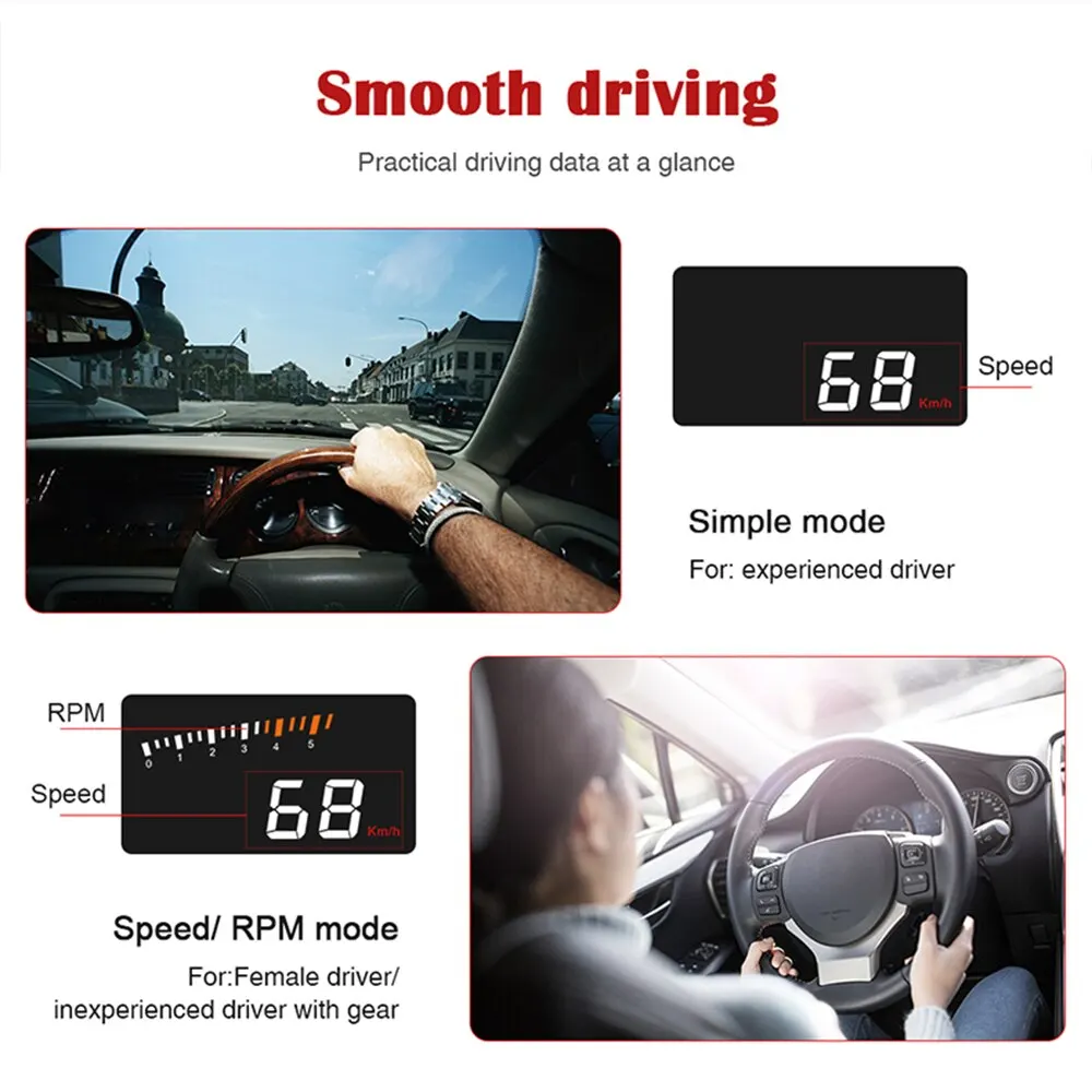 Car HUD OBD Auto Electronic Voltage Alarm Head-Up Display Overspeed Warning System Projector Windshield Car HUD OBD Auto Electronic Voltage Alarm Head-Up Display Overspeed Warning System Projector Windshield