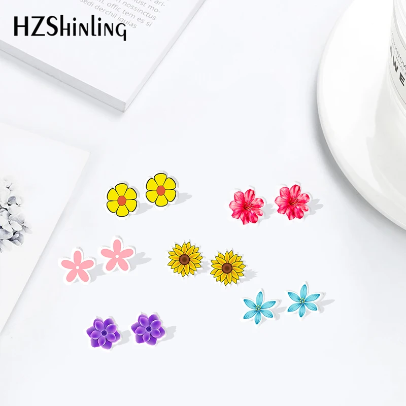 

2019 New Arrival Beautiful Flower Sunflower Resin Earrings Shrinky Dinks Earrings Sweet Accessories Acrylic Earrings Epoxy