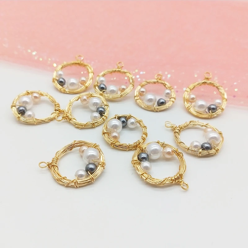 Shuangsheng 2019 Imitation pearls pendant ring accessories with gold copper wire winding for earrings jewelry making | Украшения и