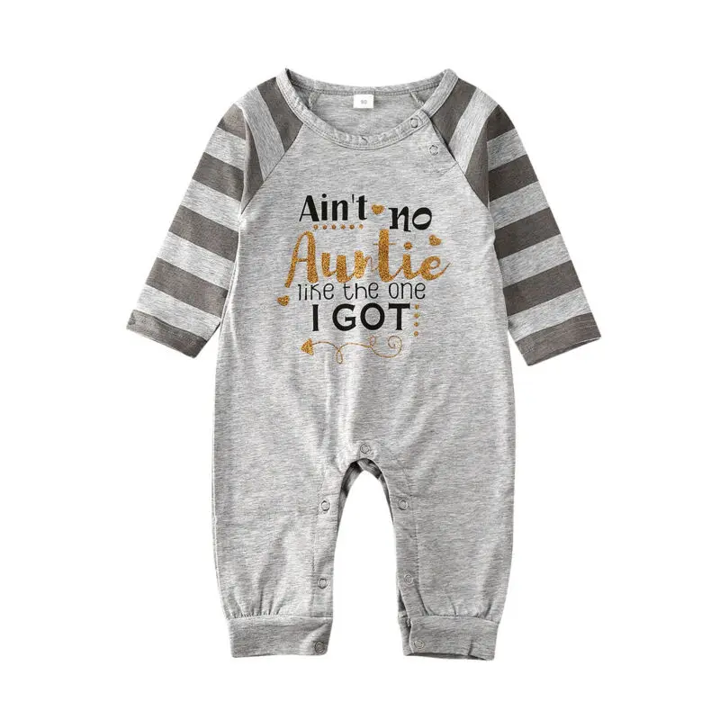 

Autumn Winter Fashion Newborn Baby Girl Boy Long Sleeve Cotton Clothes Stripe Letter Romper Jumpsuit Outfits Sunsuit