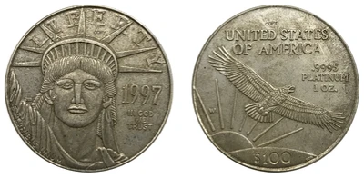 Black Соединенные Штаты Америки 100 долларов США Платина Орел Bullion Coinage 1997 латунь металл или покрытие серебро Имитация монеты - Color: Black