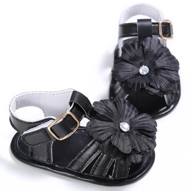 Модные сандалии из искусственной кожи для маленьких девочек; летняя нескользящая обувь с цветочным узором