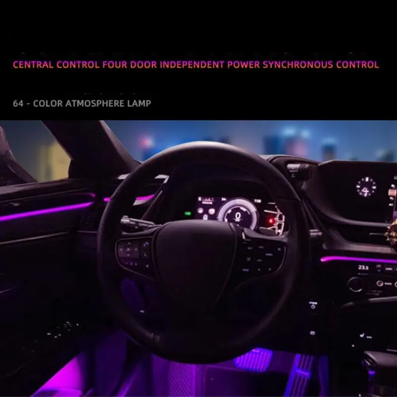 9 in 1 3W Super RGB NO Threading Ambient Light APP Control DIY Soft Refit Optic Fiber Band For Car Interior Decorative Light