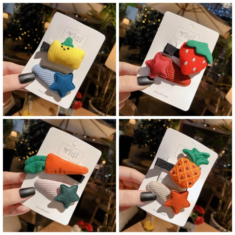 Girls Hair Pin BB Princess Tiara Baby Card Clip Fruit Stars Strawberry Carrot Pineapple Pumpkin Series Hairpin Hair Accessories