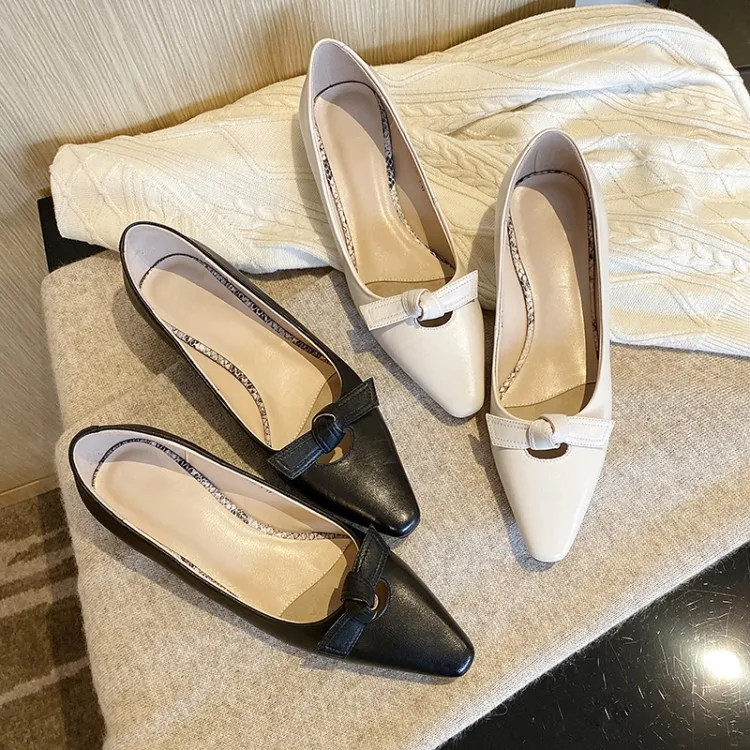 

Small Fragrant Ventilation Network Red Low Chunky Heel Shallow Mouth Single Shoes 2020 Spring Korean-style WOMEN'S Genuine Leath