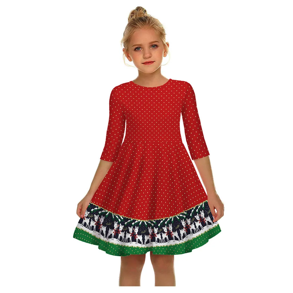 Skup Sukienka świąteczna nastolatek maluch dzieci dziewczyna mama ja z długim rękawem 3D drukuj świąteczna sukienka świąteczna odzież vestido infantil