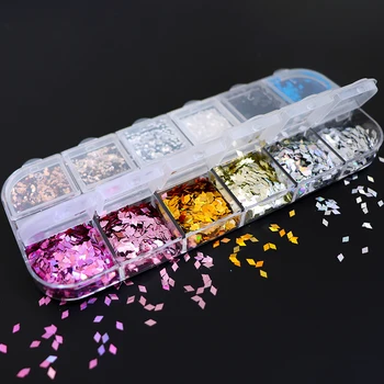 

12Grid/set 3D Ultrathin Nail Glitter Sequins Rhombus Shape Flakes Mixed Mini Paillette Sparkly DIY Nail Art Decorations Manicure