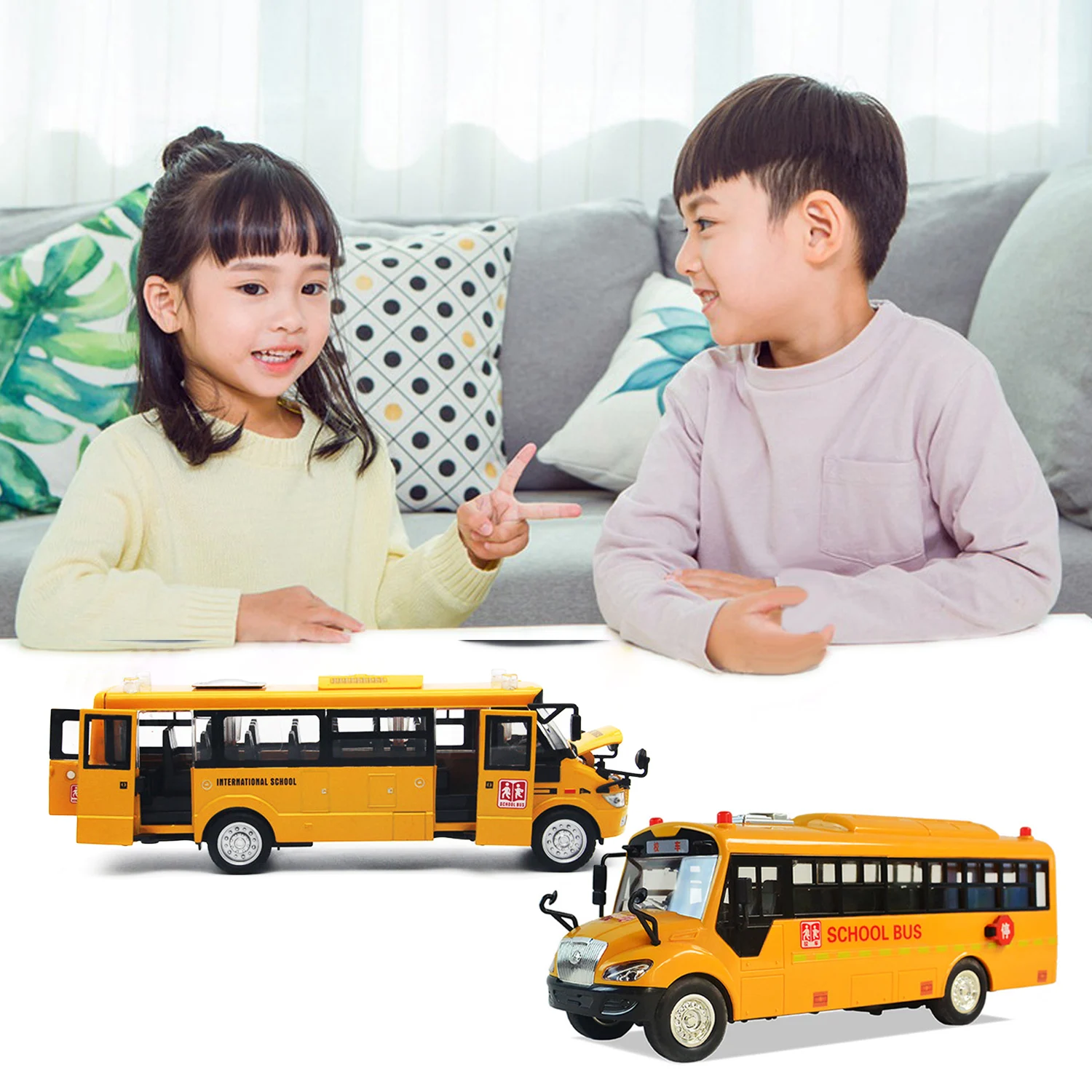 Игрушка для моделирования школьного автобуса, большие Литые литые транспортные средства, игрушки со звуками, светильник с открывающимися дверцами для маленьких мальчиков