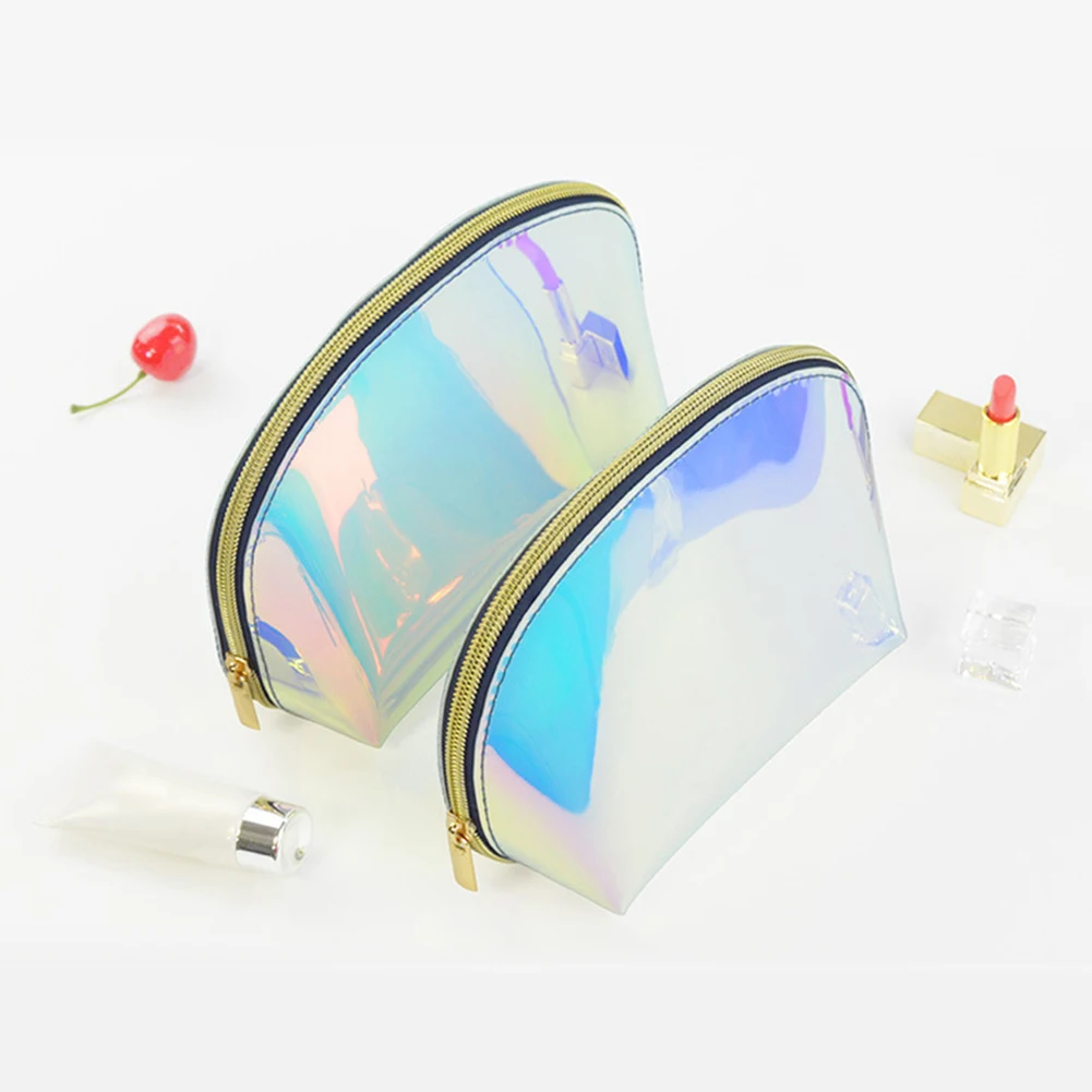 Transparent Large Capacity Cosmetic Bag TPU Practical Fashion Makeup Case Toiletry Women Travel Holographic Laser Zipper